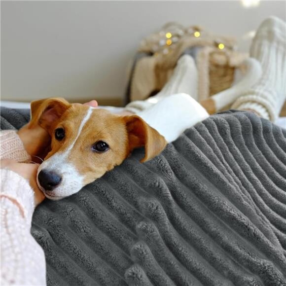 Sherpa Throw Blanket Grey Fleece Plush Cozy Soft Warm Striped Couch Blanket - Picture 4 of 7